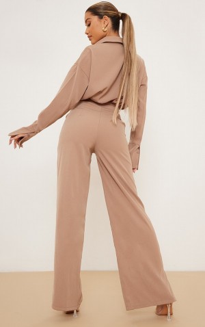 Salopeta Pretty Little Thing Taupe Oversized Largi Leg Gri Maro | YBAD15207