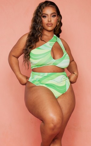 Topuri De Bikini Pretty Little Thing Plus One Shoulder Verzi | FKTD34916