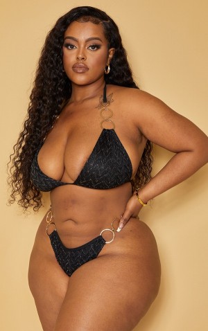 Topuri De Bikini Pretty Little Thing Plus Glitter Detail Negrii | KFPU81390