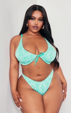 Topuri De Bikini Pretty Little Thing Plus Bright Floral Underwired Verzi Deschis | SAZX39062