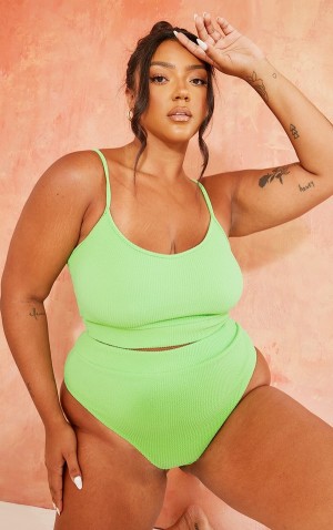Topuri De Bikini Pretty Little Thing Plus Bright Crinkle Scoop Neck Verzi Deschis | ZVKH95128