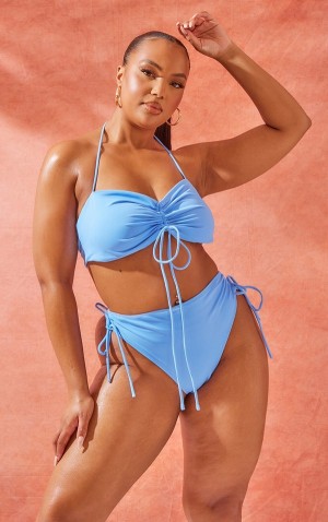 Topuri De Bikini Pretty Little Thing Plus Cornflower Ruched Front Halterneck Albastri | UZTP82936
