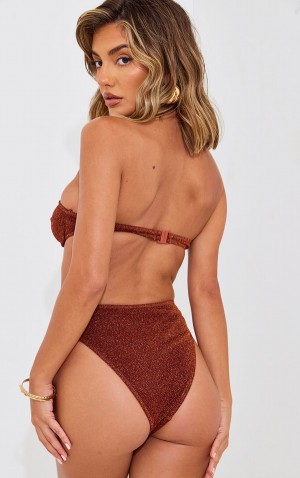 Topuri De Bikini Pretty Little Thing Rust Glitter Cup Bandeau Rosii | HVAZ43286