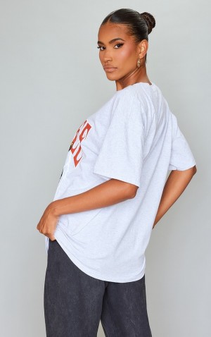 Tricouri Pretty Little Thing Ash Tennessee Print Oversized Gri | JBHF32159