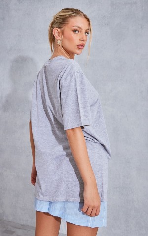 Tricouri Pretty Little Thing Athletics Print Oversized Gri | IMLX68290