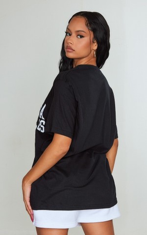 Tricouri Pretty Little Thing California Los Angeles Print Oversized Negrii | VBIL23980