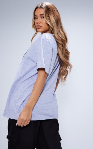 Tricouri Pretty Little Thing Marl Motorbike Printed Oversize Gri | ERJC68071