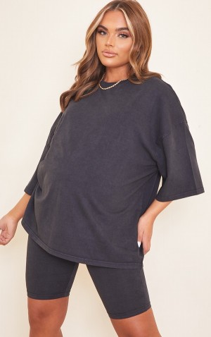Tricouri Pretty Little Thing Maternity Acid Wash Oversized Bumbac Gri | SJXW90842