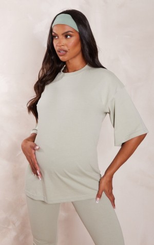 Tricouri Pretty Little Thing Maternity Sage Oversized Masline Verzi Verzi | AQER31285