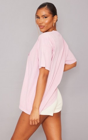 Tricouri Pretty Little Thing Montana Logo Oversized Washed Roz | SVGU68401