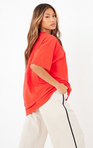 Tricouri Pretty Little Thing New York Grafice Printed Oversized Rosii | UBMO86039