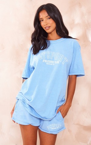 Tricouri Pretty Little Thing Petite Oversized Albastri Deschis | PLTE40328