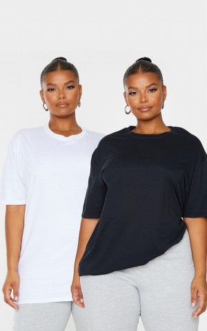 Tricouri Pretty Little Thing Plus 2 Pack Ultimate Oversized Negrii | NGPM64391