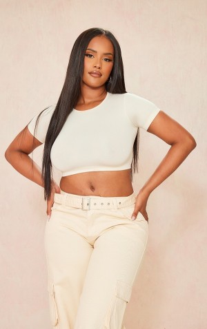 Tricouri Pretty Little Thing Shape Stretch Seamless Cropped Albi | RQZU03174