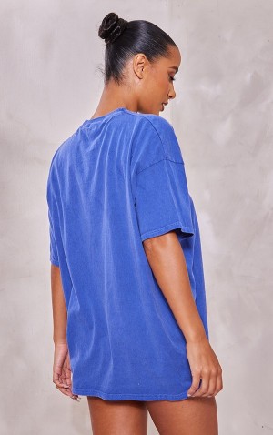 Tricouri Pretty Little Thing Washed 1987 Sports Academy Printed Bleumarin | KCTY41586