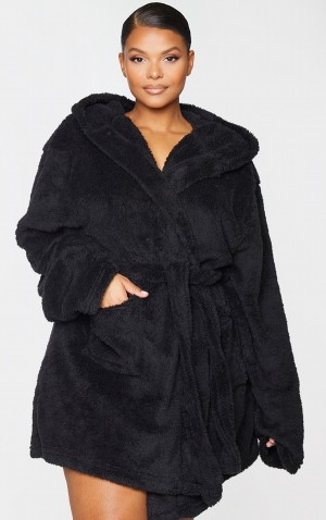 Îmbrăcăminte De Dormit Pretty Little Thing Plus Fluffy Bath Robe Negrii | IUPS90167