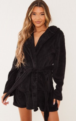 Îmbrăcăminte De Dormit Pretty Little Thing Fluffy Bath Robe Negrii | MTFX61748