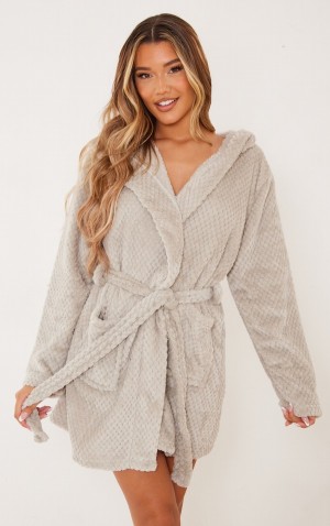 Îmbrăcăminte De Dormit Pretty Little Thing TextuFluffy Bath Robe Gri Deschis | SBFE07549