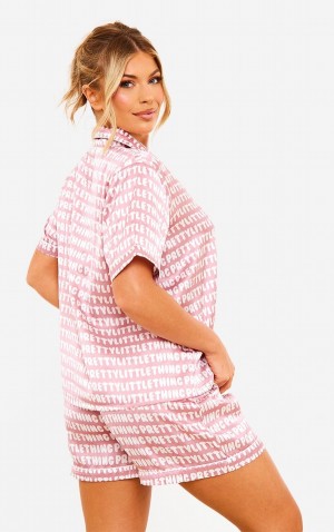 Îmbrăcăminte De Dormit Pretty Little Thing Satin Printed Piping Roz | MZYR25470
