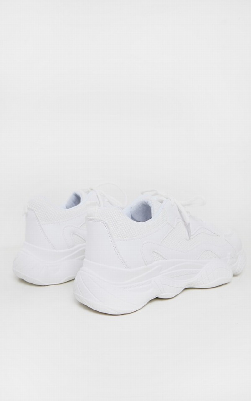 Adidasi Pretty Little Thing Bubble Sole Dantela Up Albi | AQLM18394