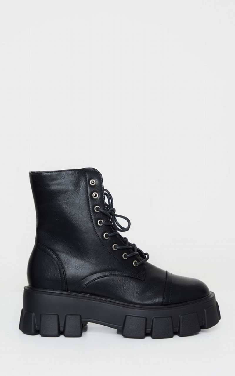 Balerini Pretty Little Thing Dantela Up Extreme Cleated Sole Combat Negrii | FBPC28197