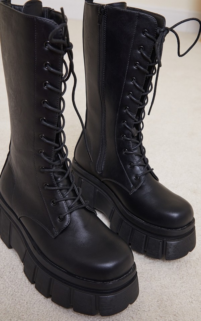 Balerini Pretty Little Thing Extremeform Sole Calf High Biciclist Negrii | XUEA17895