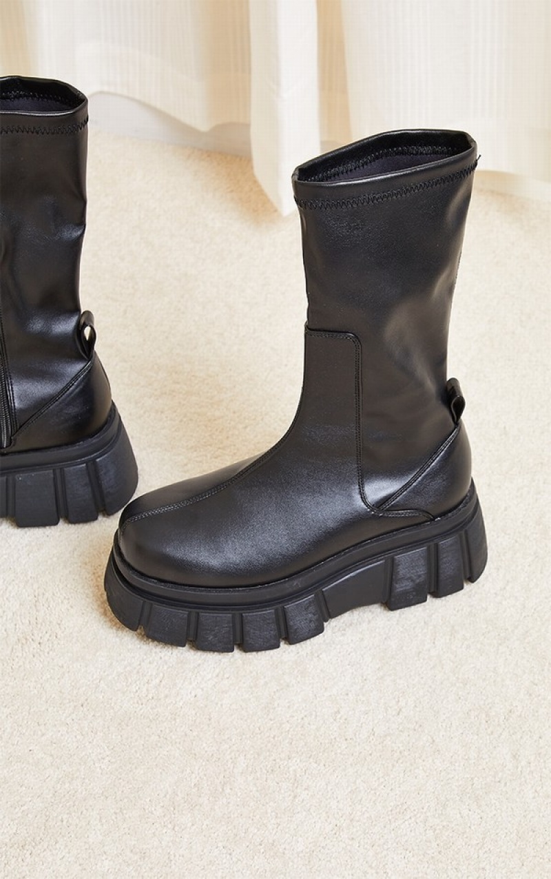 Balerini Pretty Little Thing Large Clets Extra Grosolan Sole PU Sock Negrii | YKPH24681