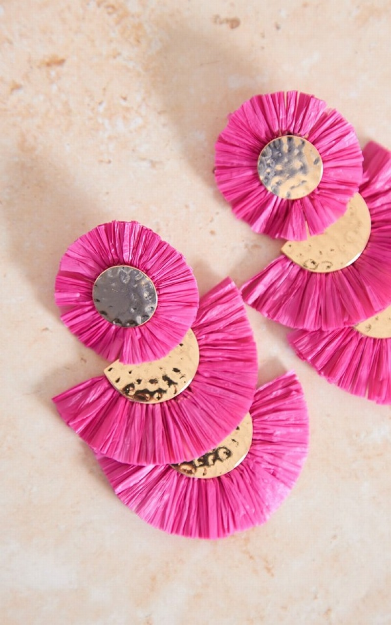 Bijuterii Pretty Little Thing Bright Raffia Tassel Extreme Flower Statement Roz Deschis | NLWE80421