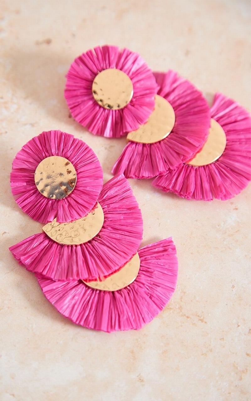 Bijuterii Pretty Little Thing Bright Raffia Tassel Extreme Flower Statement Roz Deschis | NLWE80421