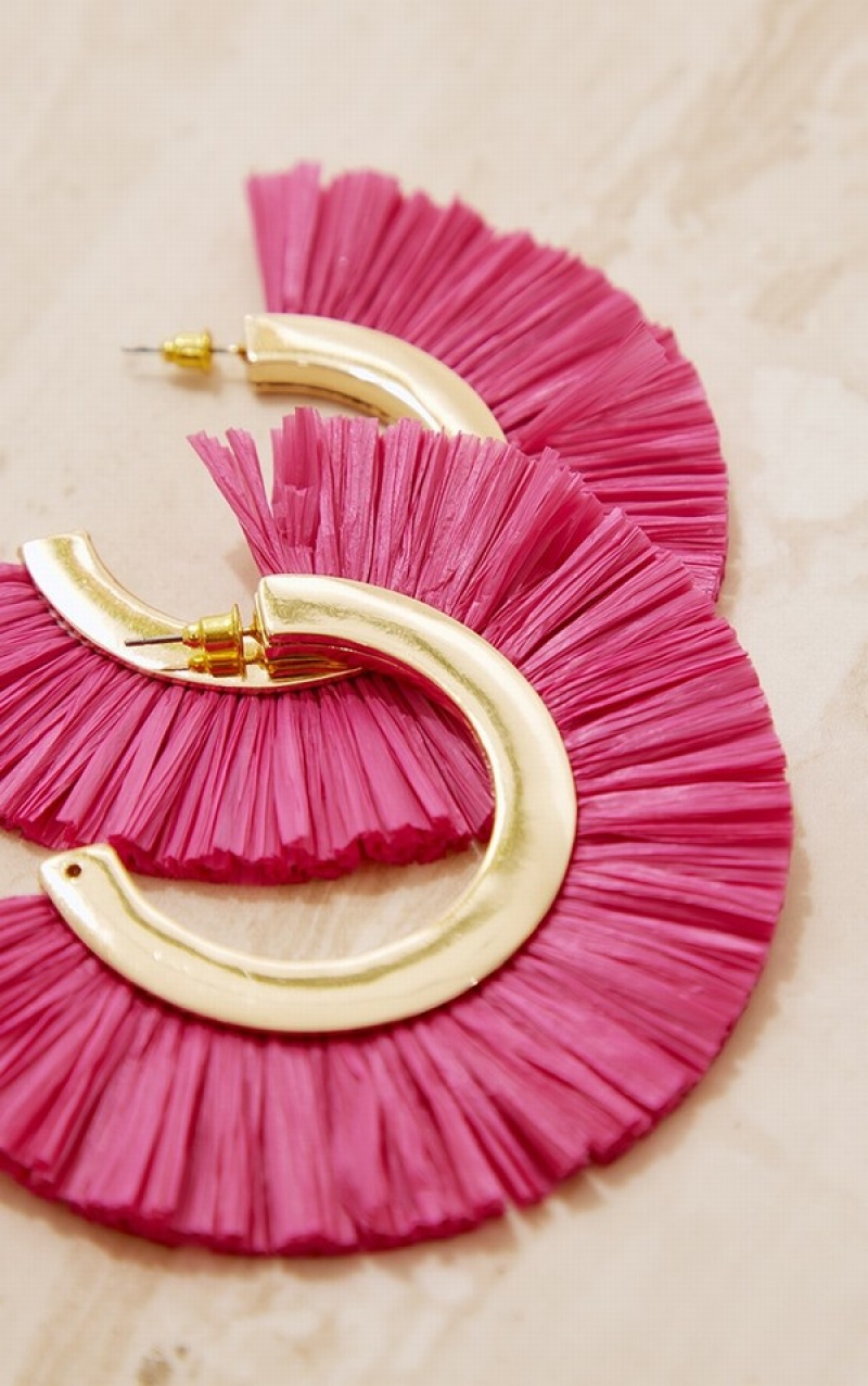 Bijuterii Pretty Little Thing Bright Raffia Tassel Hoop Roz Deschis | BFEN80257