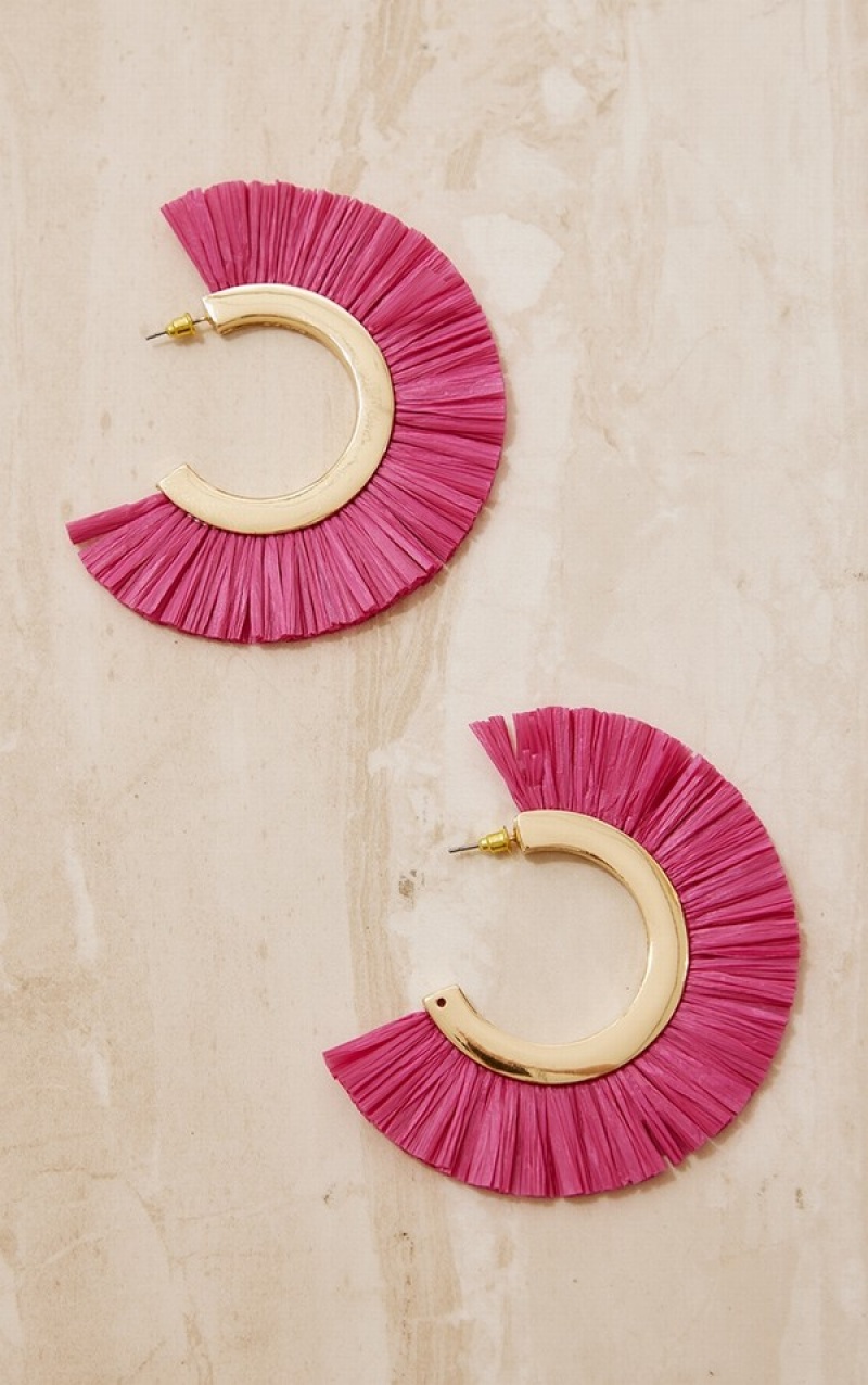 Bijuterii Pretty Little Thing Bright Raffia Tassel Hoop Roz Deschis | BFEN80257
