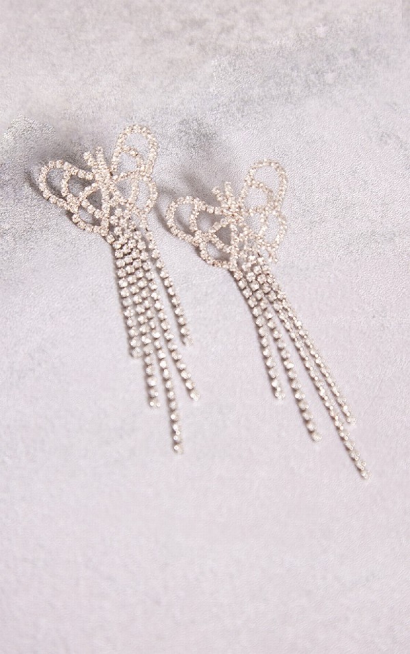 Bijuterii Pretty Little Thing Diamante Butterfly Tassel Statement Argintii | ZVCF49718