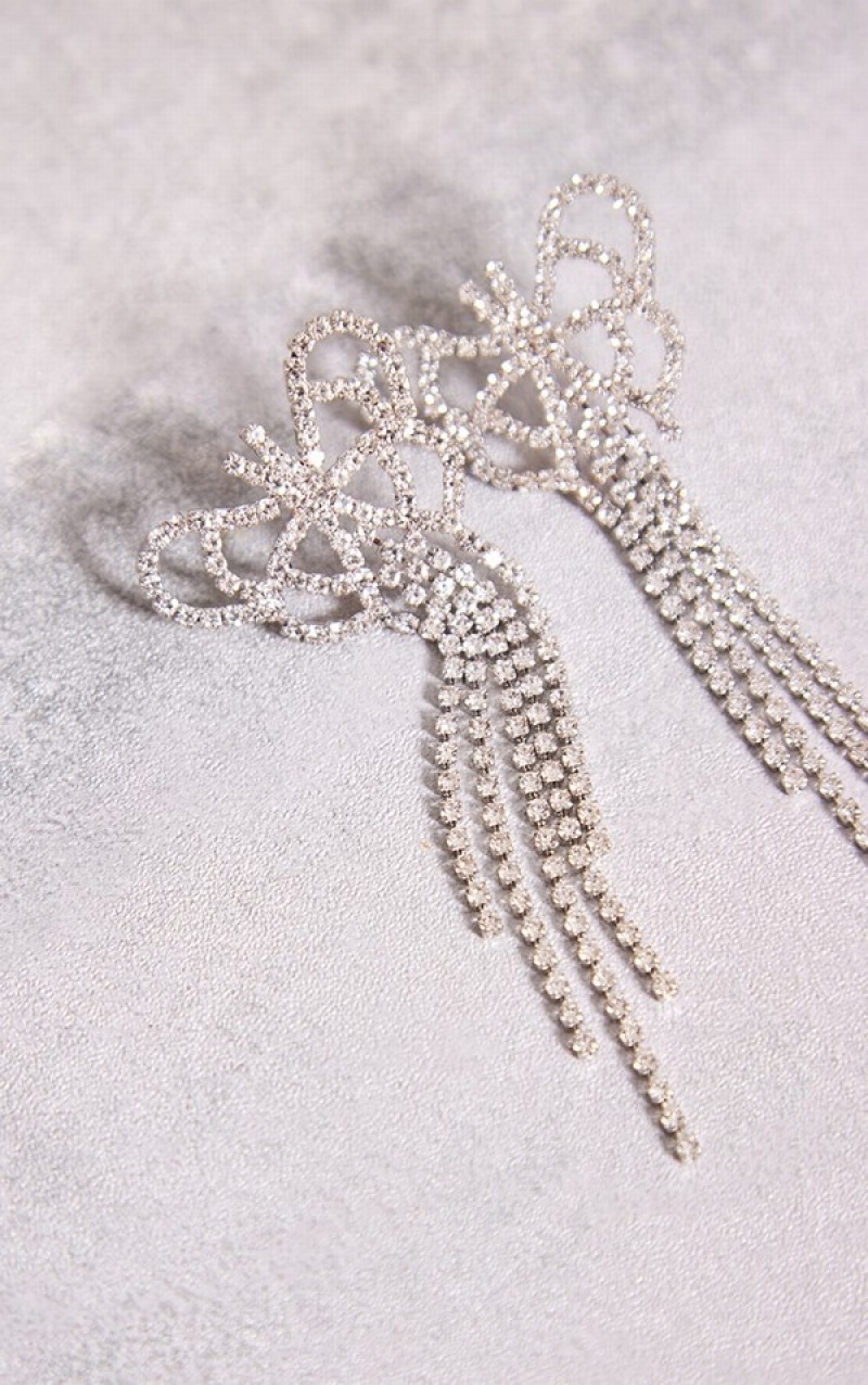 Bijuterii Pretty Little Thing Diamante Butterfly Tassel Statement Argintii | ZVCF49718