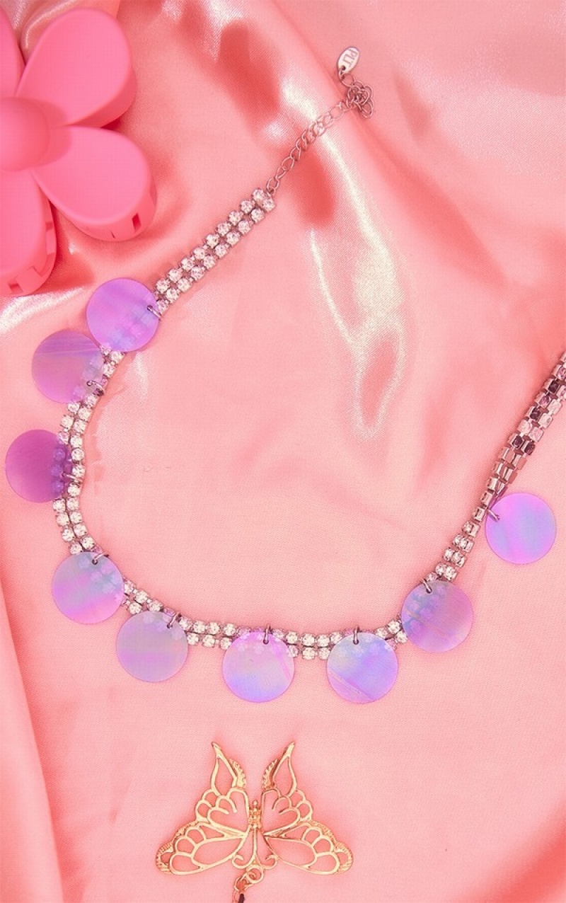 Bijuterii Pretty Little Thing Diamante Sequin Choker Argintii | ODNT21895