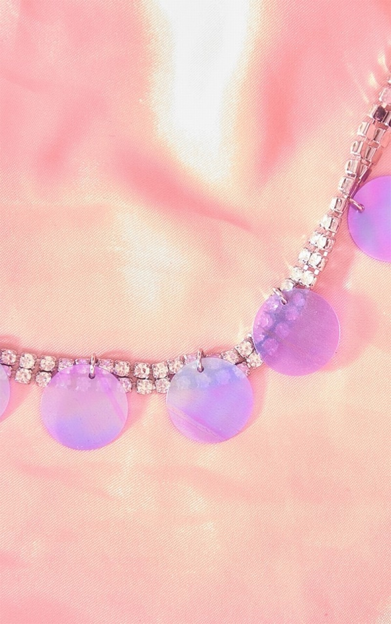 Bijuterii Pretty Little Thing Diamante Sequin Choker Argintii | ODNT21895