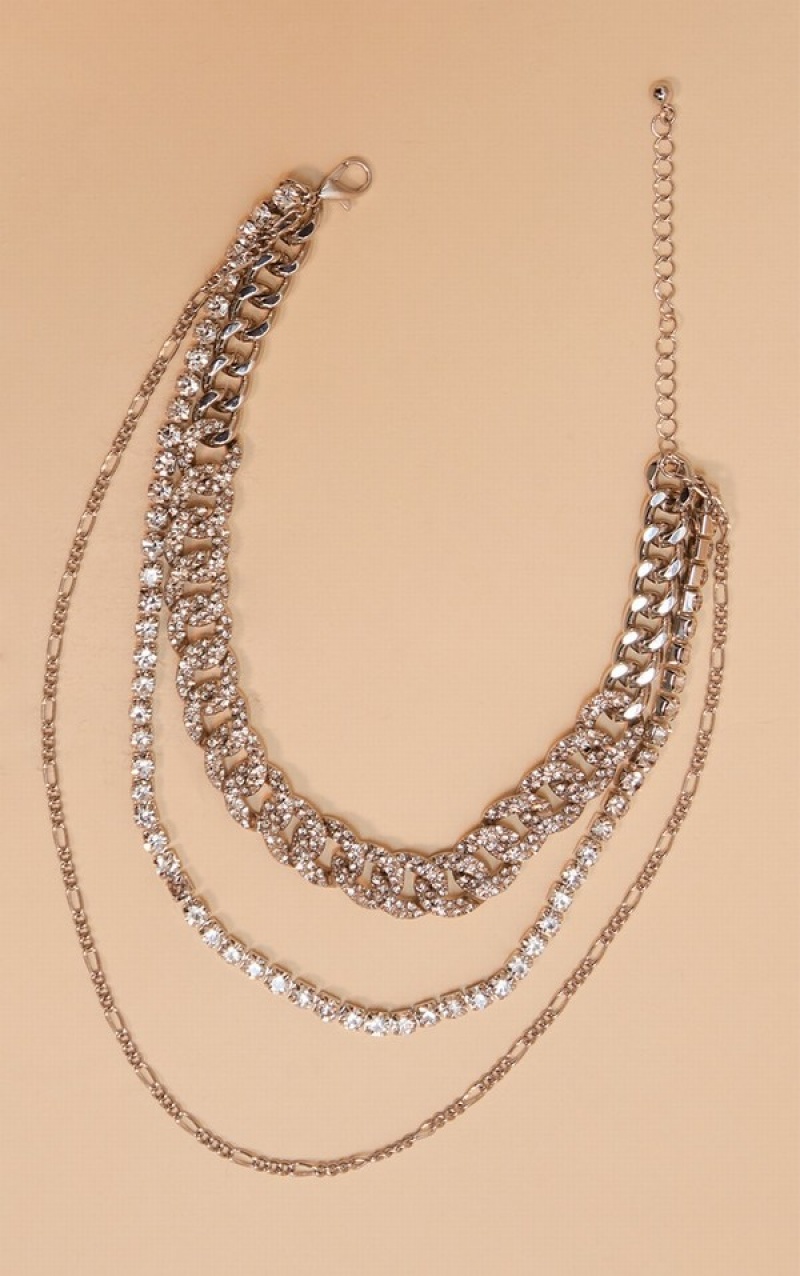 Bijuterii Pretty Little Thing Grosolan Diamante Chain Multi Argintii | RNCI73024