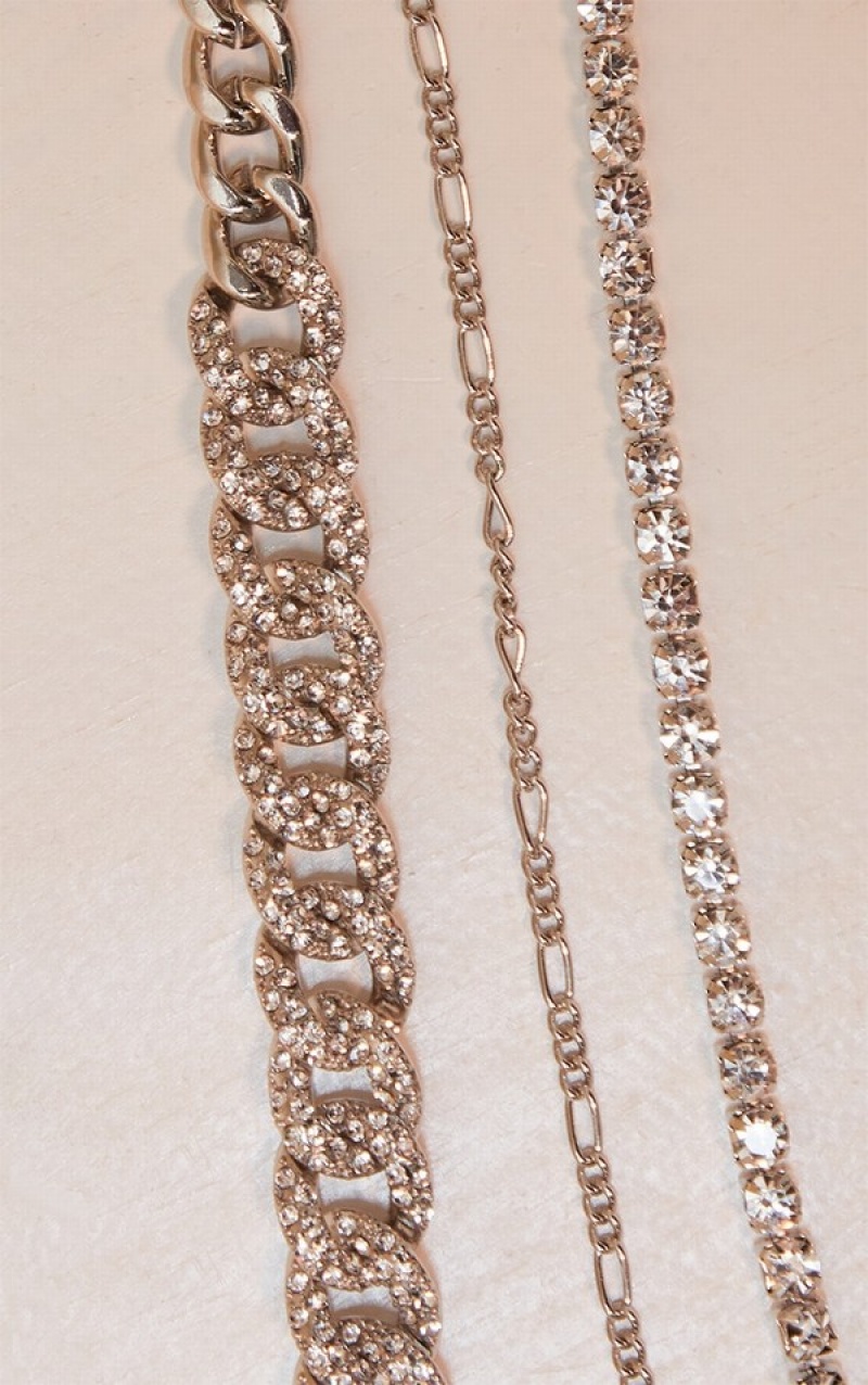 Bijuterii Pretty Little Thing Grosolan Diamante Chain Multi Argintii | RNCI73024
