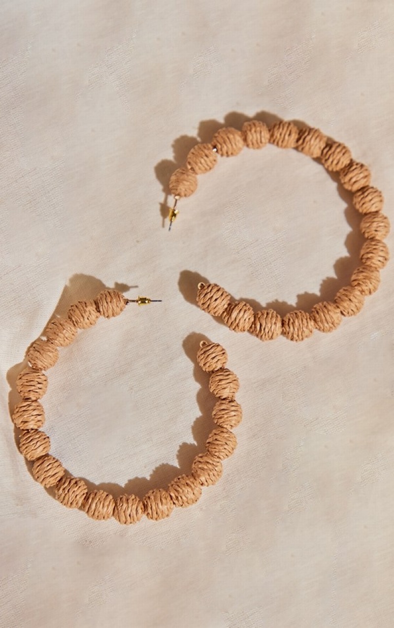 Bijuterii Pretty Little Thing Natural Raffia Ball Large Hoop Bej | RBQF06571