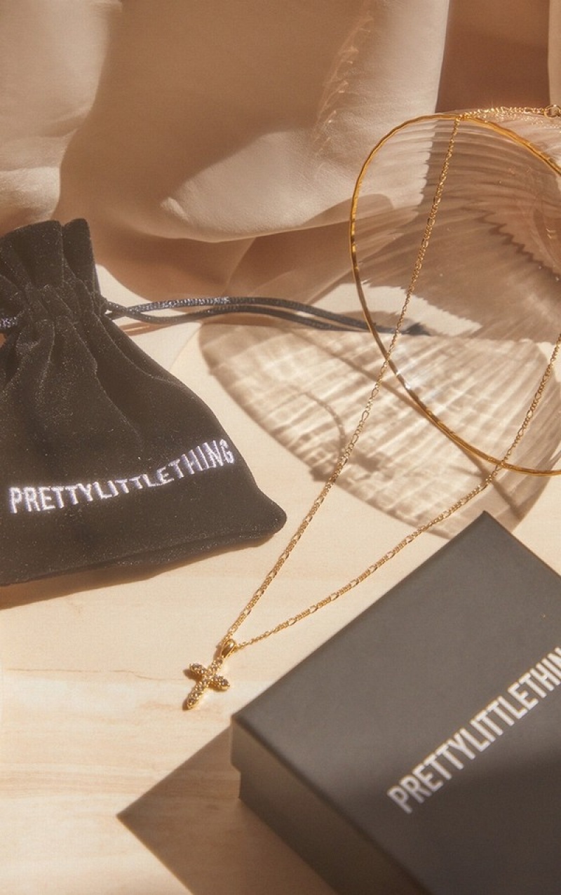 Bijuterii Pretty Little Thing Real Plated Diamante Cross Aurii | YWVE02634