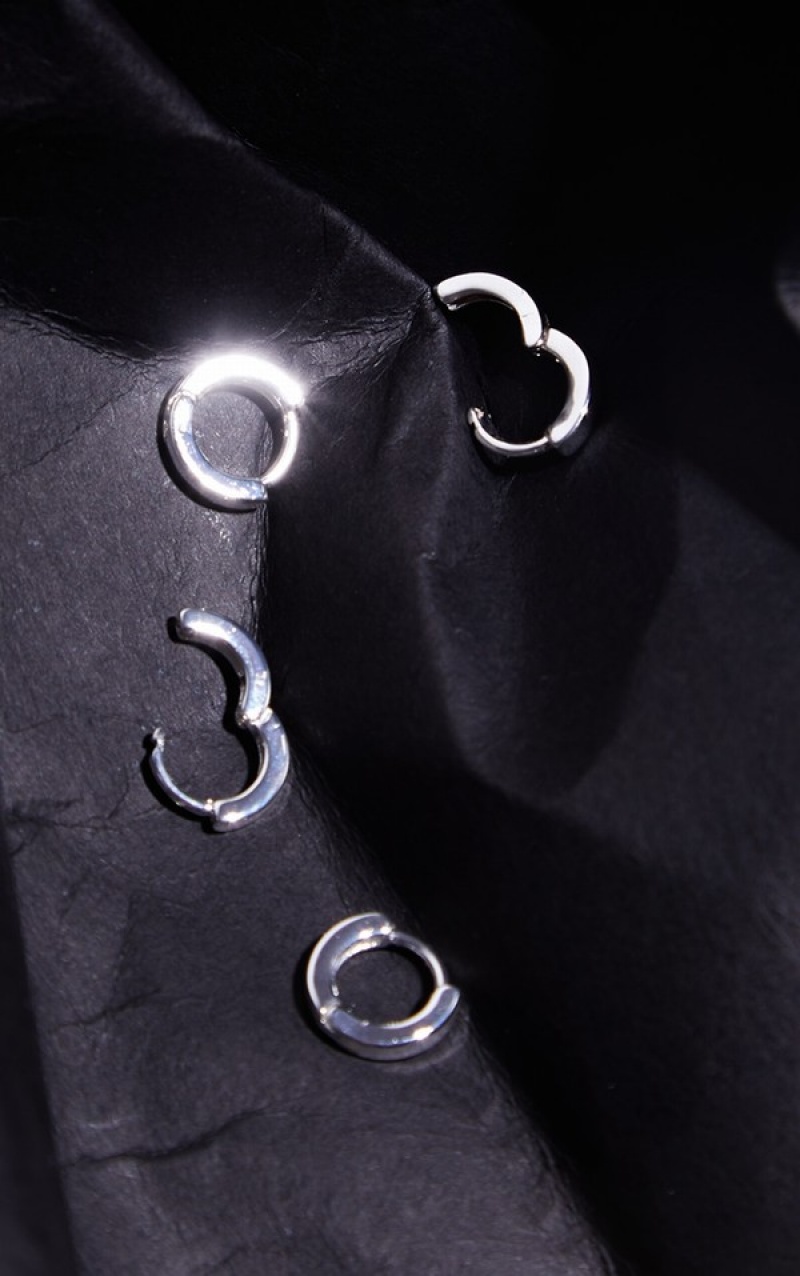 Bijuterii Pretty Little Thing Real Plated Dainty Huggie 2 Pack Hoop Argintii | XCLR05379