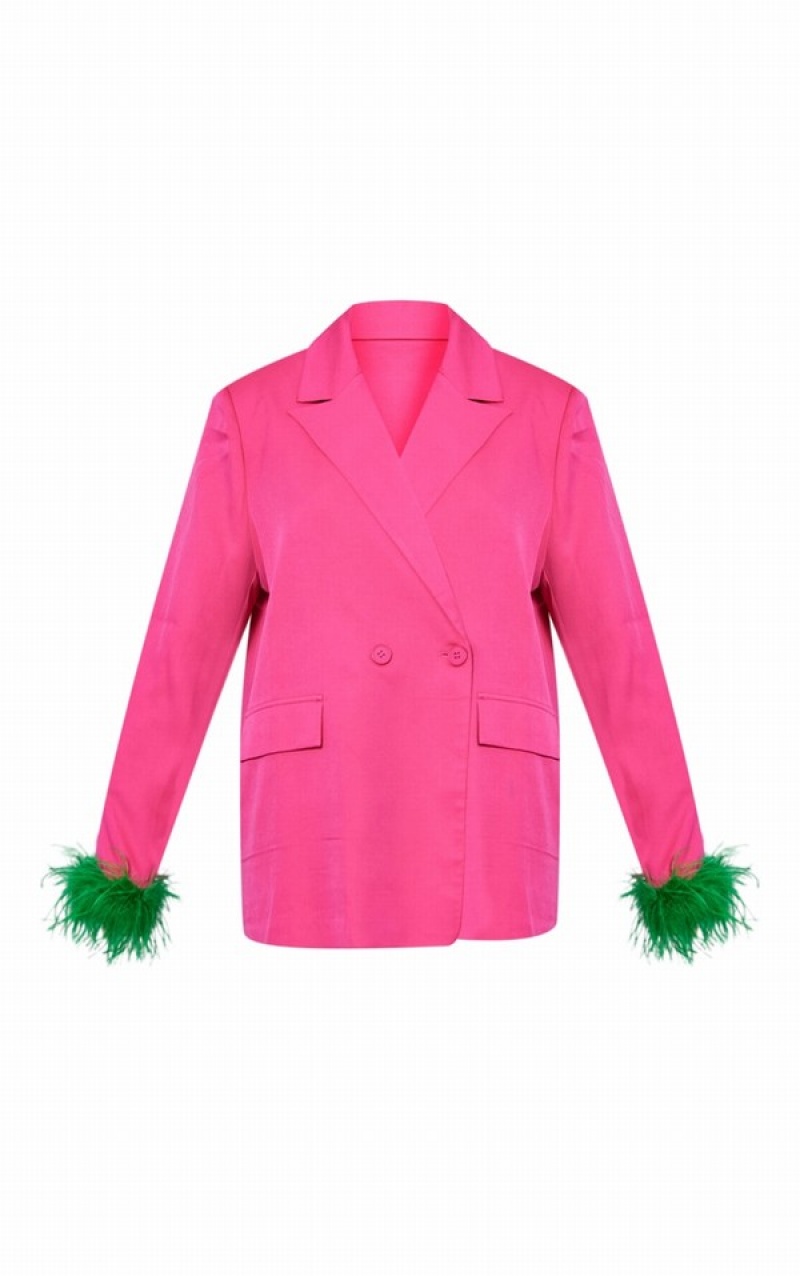 Blazere Pretty Little Thing Bright Contrast Feather Cuff Detail Oversized Roz Deschis | BGPI34526