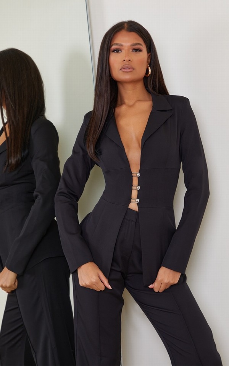 Blazere Pretty Little Thing Fitted Dantela Up Back Negrii | ERSO53241