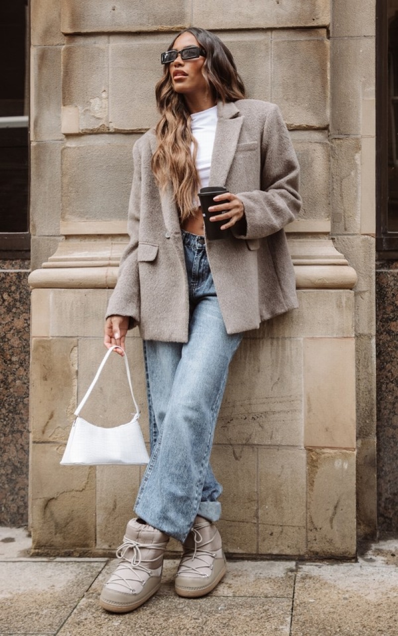 Blazere Pretty Little Thing Mink TextuWool Look Oversized Gri | BJUT01853