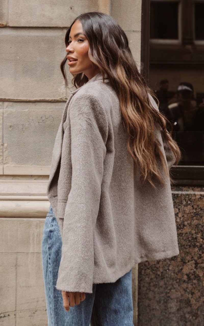 Blazere Pretty Little Thing Mink TextuWool Look Oversized Gri | BJUT01853