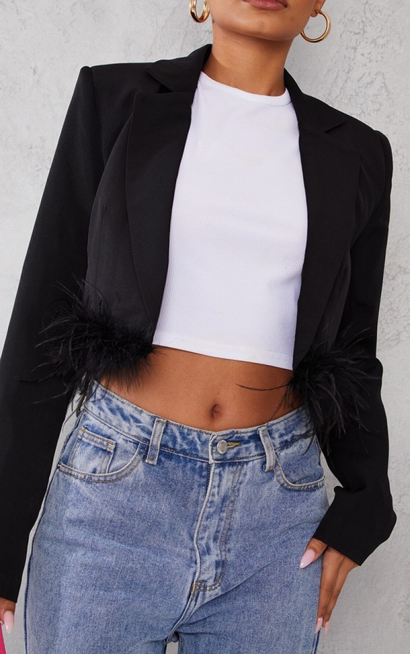Blazere Pretty Little Thing Petite Feather Edge Cropped Negrii | DXFA48192