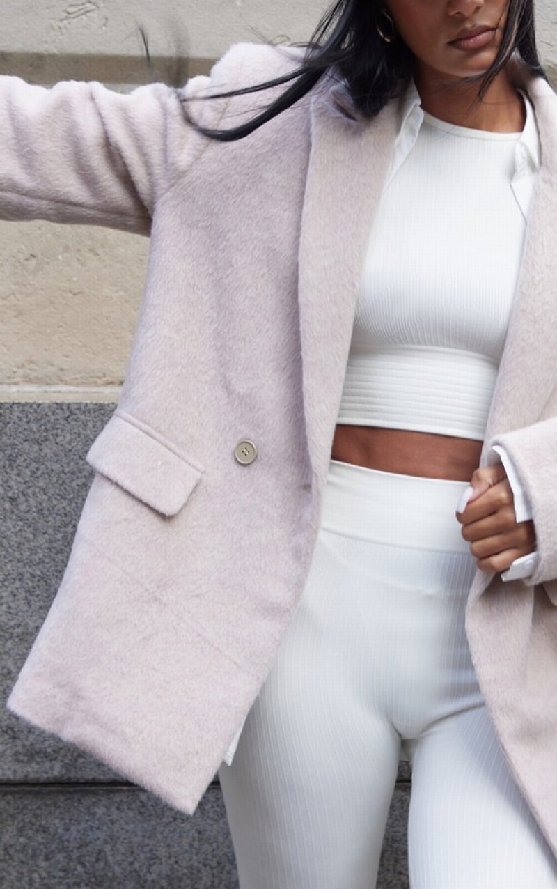 Blazere Pretty Little Thing TextuWool Look Oversized Bej | SKRJ82379