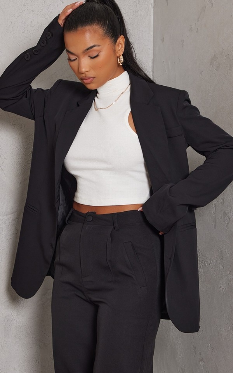 Blazere Pretty Little Thing Triple Button Shoulder Căptușită Oversized Negrii | BTCA51937