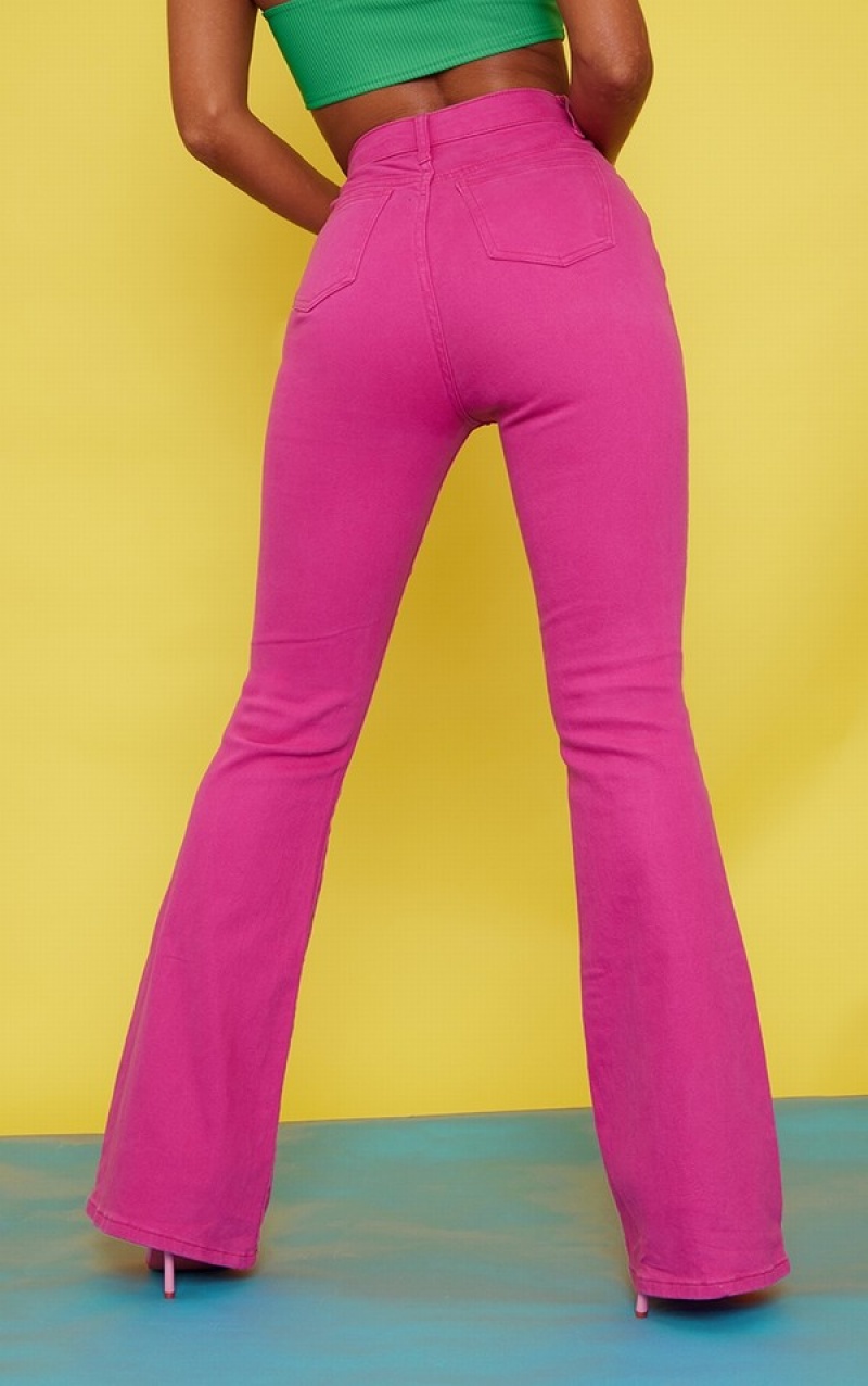 Blugi Pretty Little Thing 5 Pocket Stretch Flare Fucsie | LRJX59160