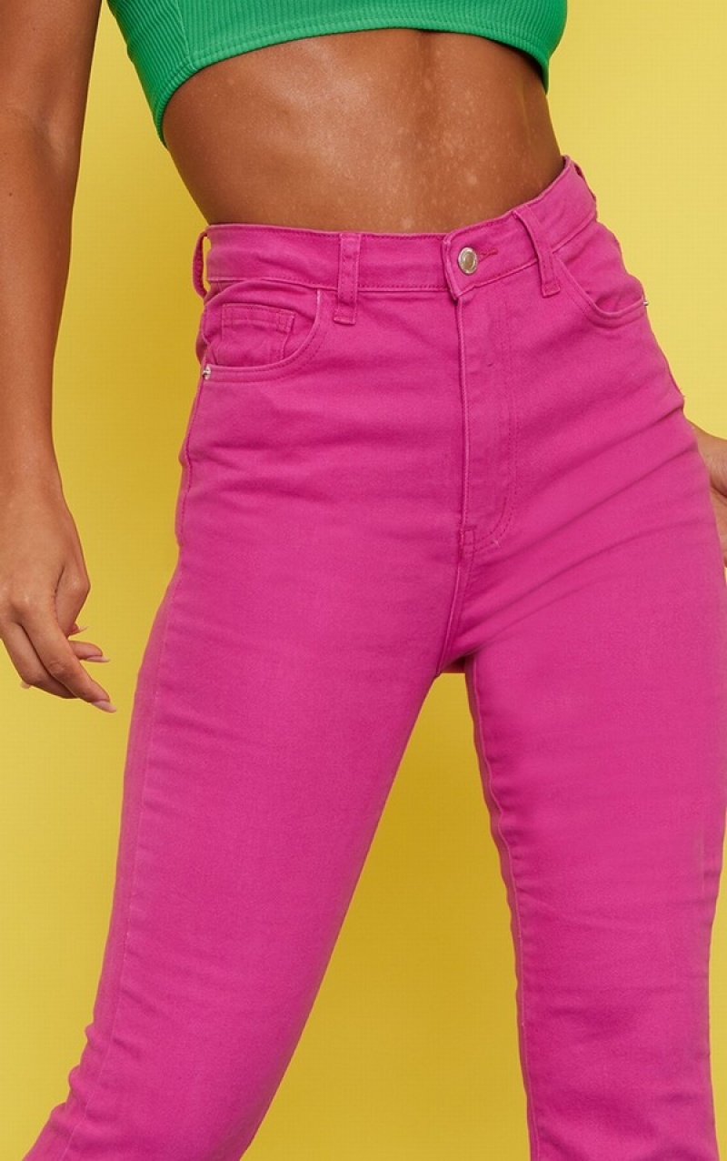 Blugi Pretty Little Thing 5 Pocket Stretch Flare Fucsie | LRJX59160