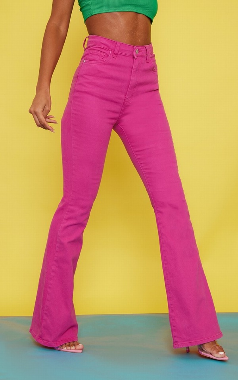 Blugi Pretty Little Thing 5 Pocket Stretch Flare Fucsie | LRJX59160